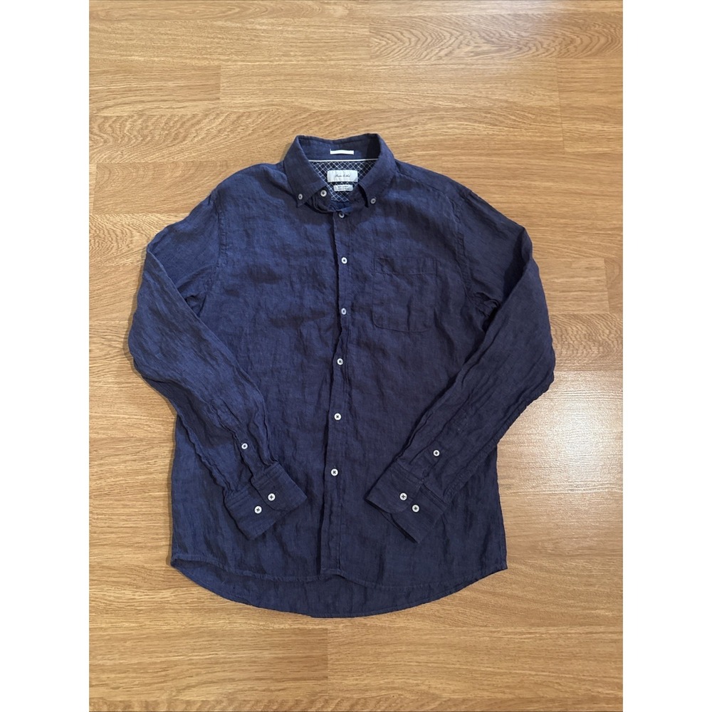 Porter & Ash 100% Linen Shirt Men's Blue Medium Long Sleeve Casual Preppy